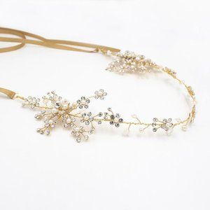Glamorous Crystal & Pearl Embellished Floral headb